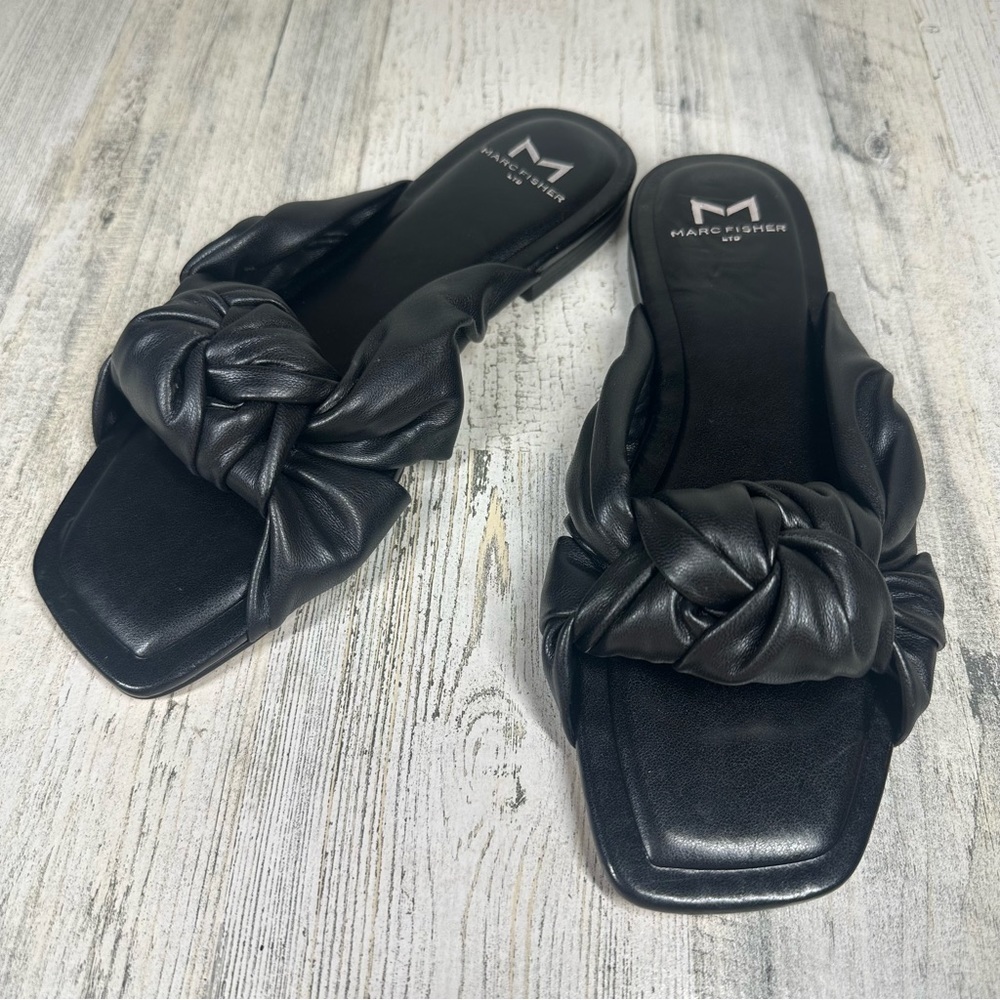 Marc Fisher Black Knotted Slide Sandals
